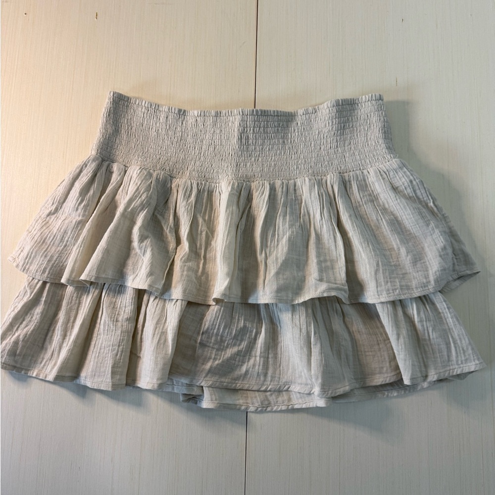Universal Thread Cream Tiered Ruffle Skirt with Smocked Waist